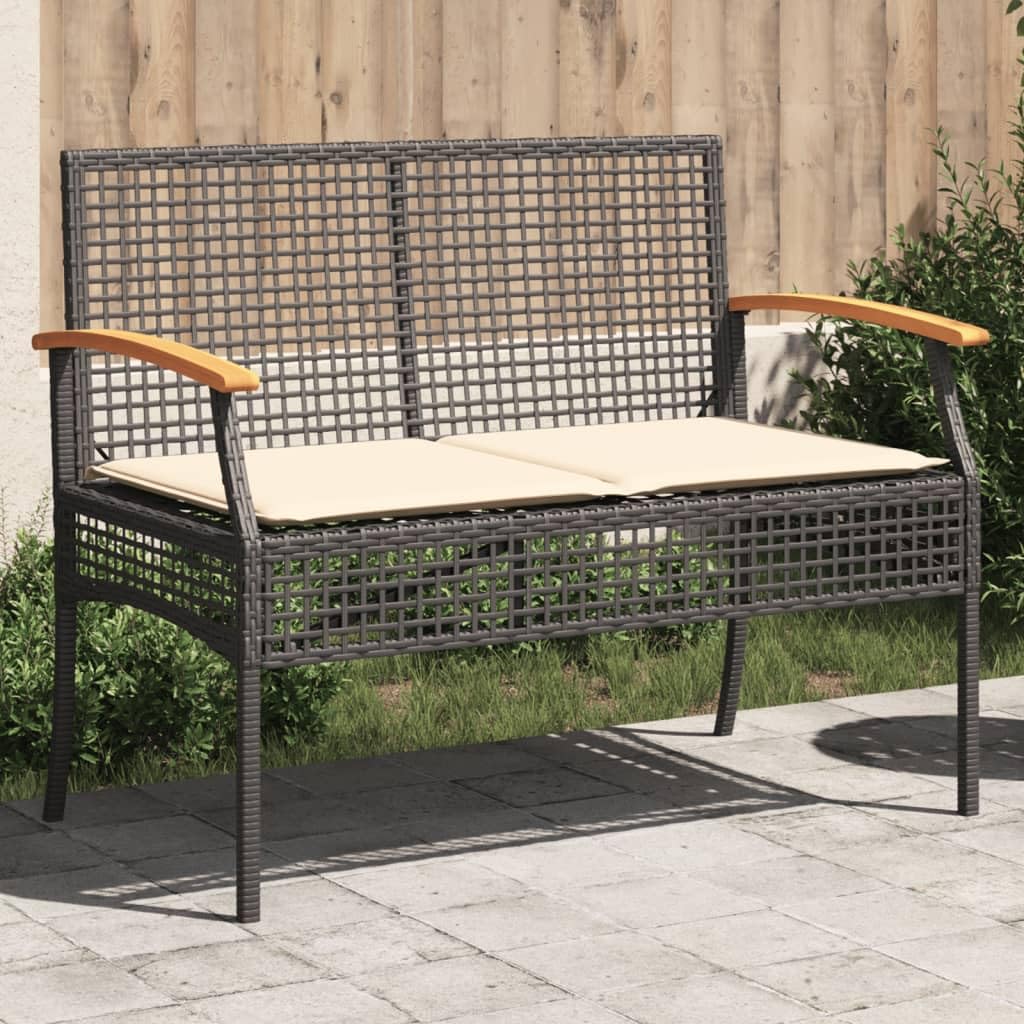 vidaXL Heim & Garten Gartenbank Schwarz Poly Rattan mit Kissen