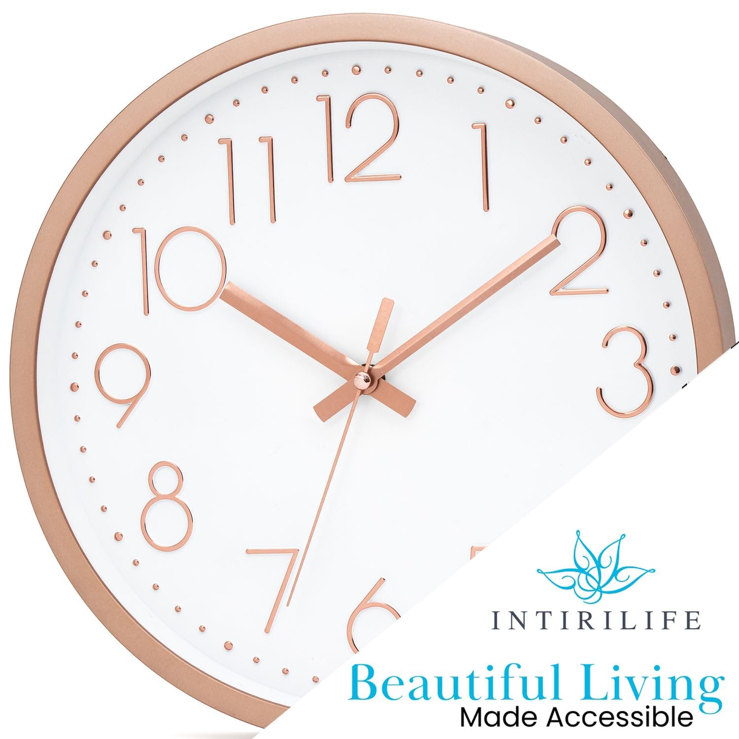 INTIRILIFE Wanduhr Rosé Gold Weiß 30 cm lautlos