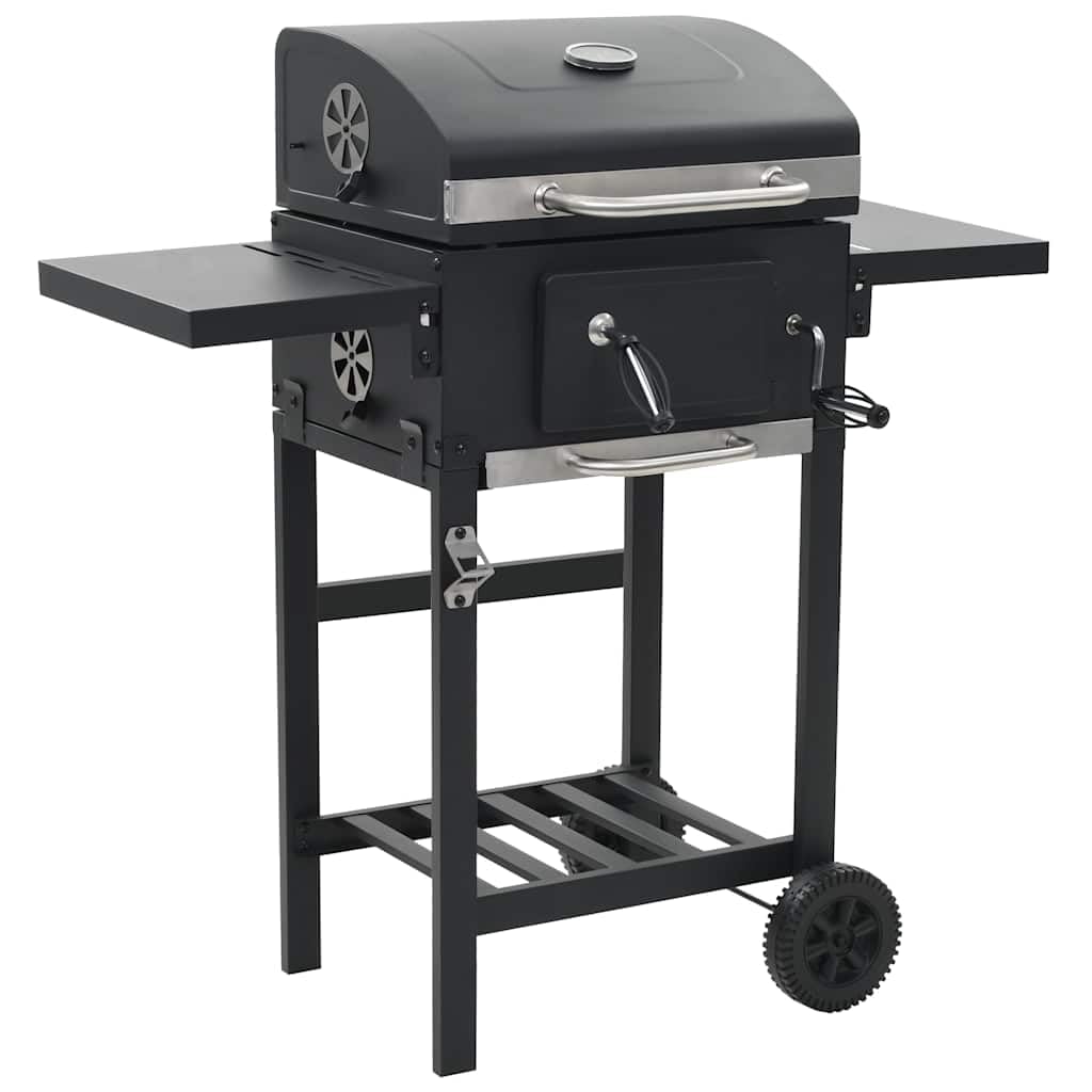vidaXL Holzkohlegrill mit Ablage Grill Schwarz mit Thermometer