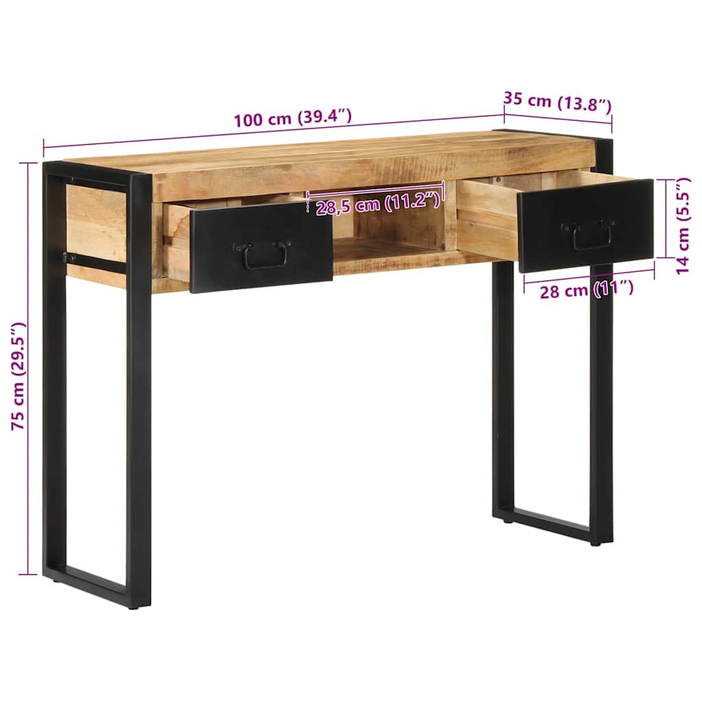 vidaXL Konsolentisch 100x35x75 Mango Massivholz mit Schubladen