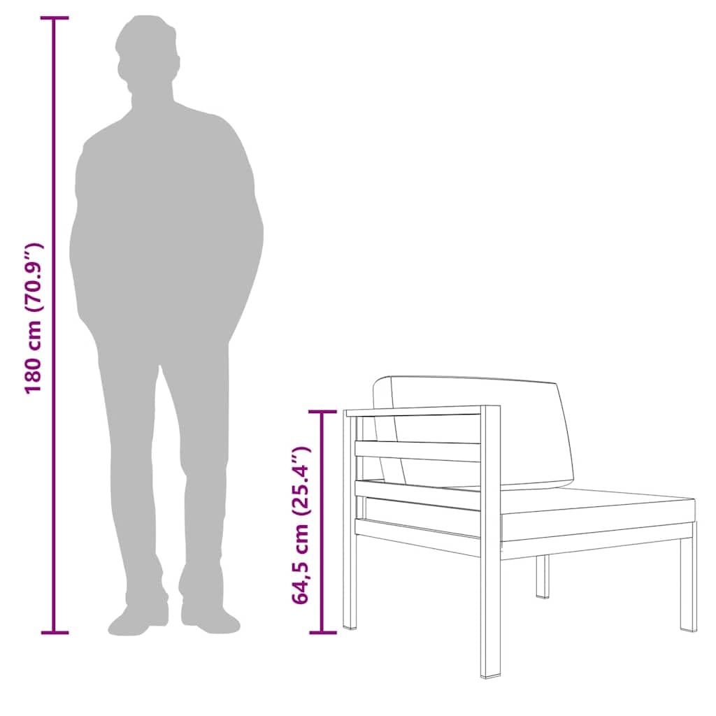 vidaXL Ecksofa Modul Aluminium Anthrazit mit Auflagen 1 Stk