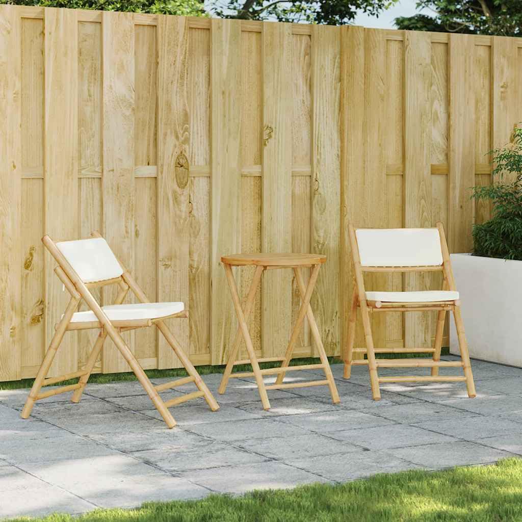 vidaXL Bistro-Set 3-TLG. Klappbar Bambus Gartenmöbel mit Kissen