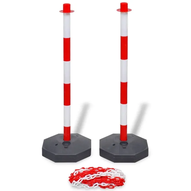 vidaXL Pfosten Set 2x mit Absperrkette 10m Rot Kunststoff