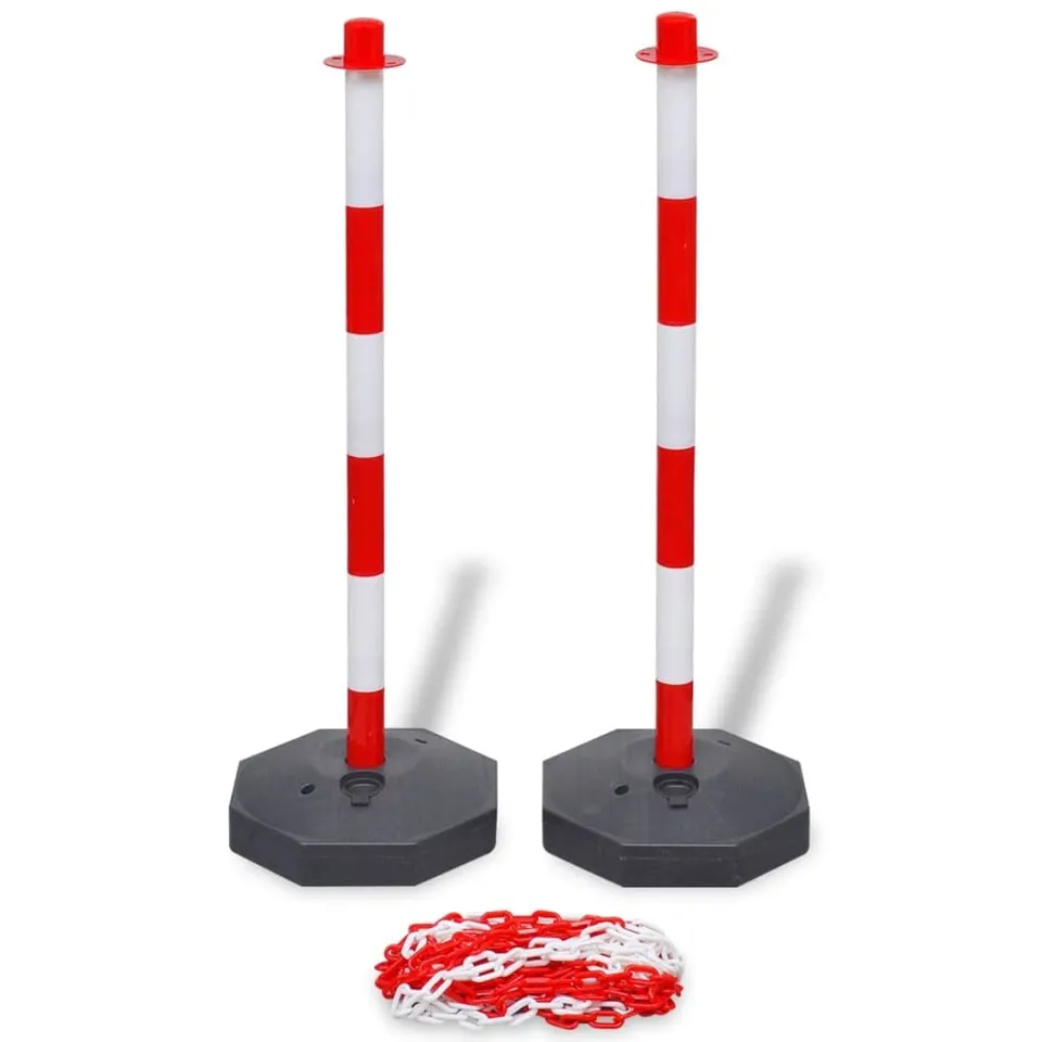 vidaXL Pfosten Set 2x mit Absperrkette 10m Rot Kunststoff