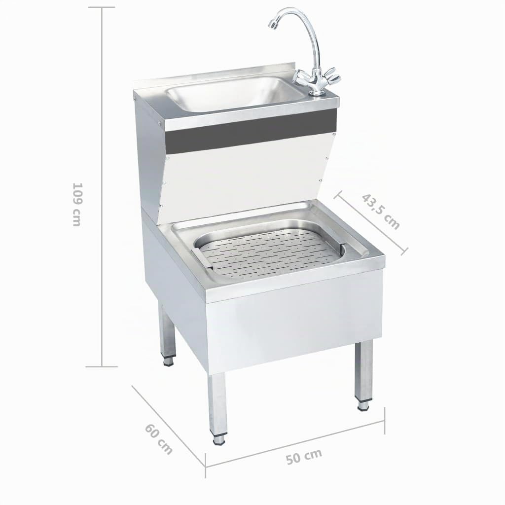vidaXL Handwaschbecken Edelstahl freistehend 2 Becken Hahn