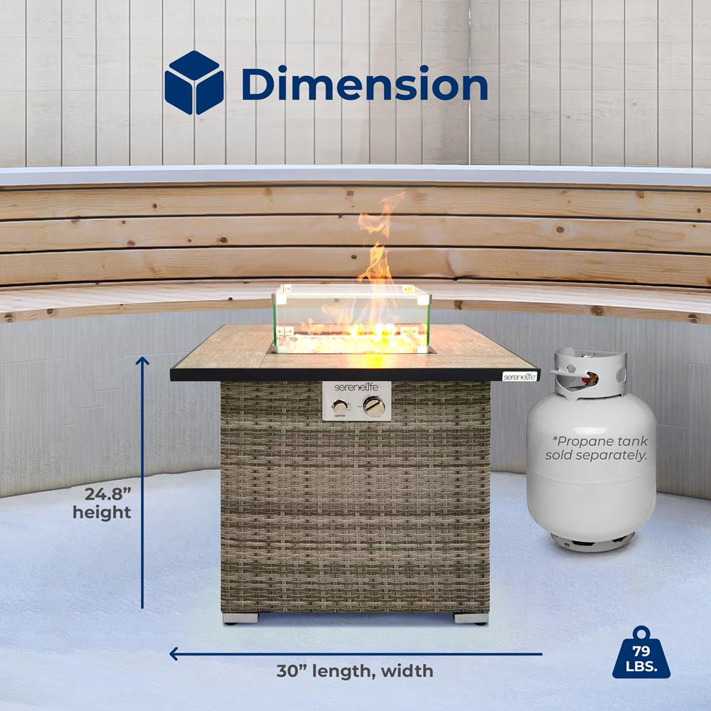 Serenelife Fire Pit Feuertisch Gas Rattan 50000 BTU