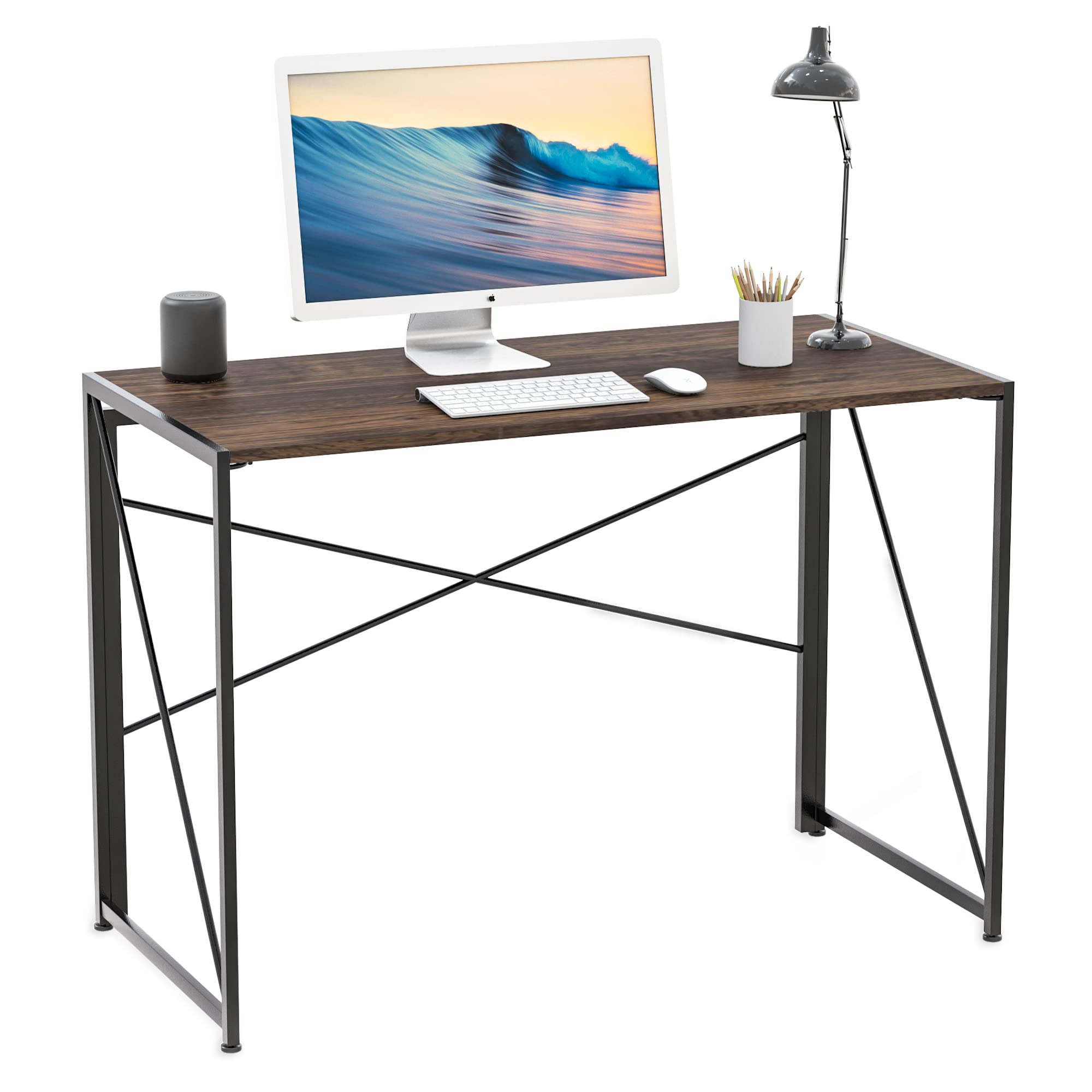 Intirilife Schreibtisch 100x50x75cm Holz Metall faltbar braun
