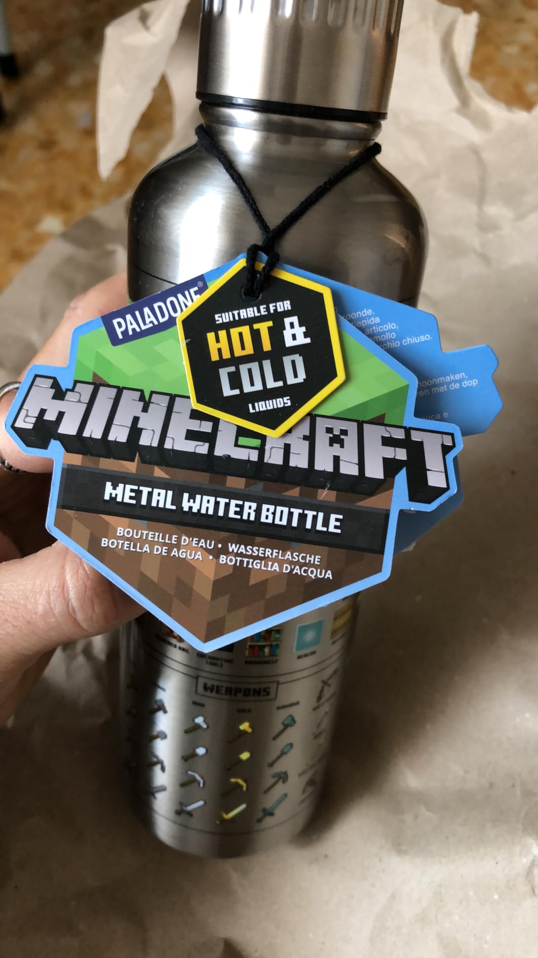 Paladone Minecraft Metall-Trinkflasche 470 ml Edelstahl Auslaufsicher