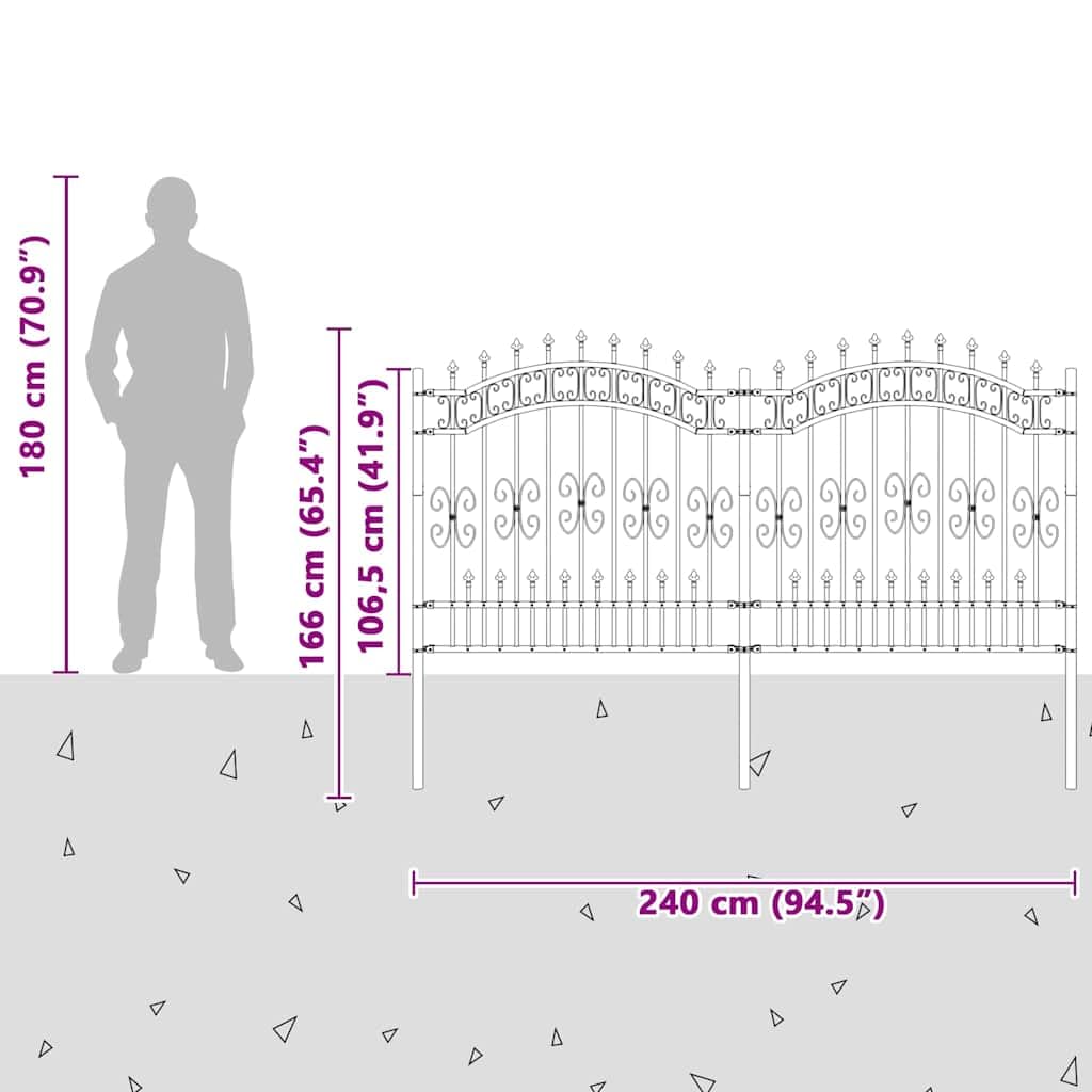 vidaXL Gartenzaun KAMPEN Schwarz 240 cm Stahlzaun