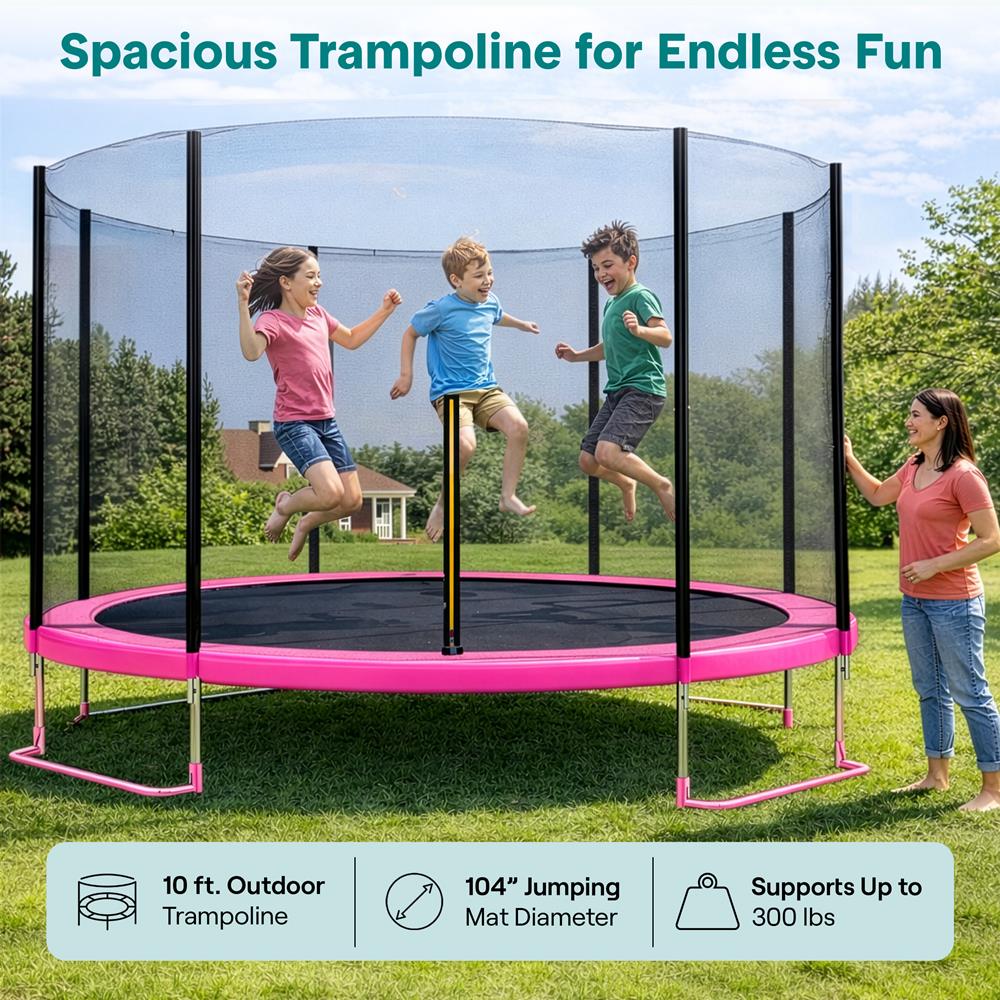 Serenelife Fitness Trampolin 10FT Outdoor Pink mit Netz