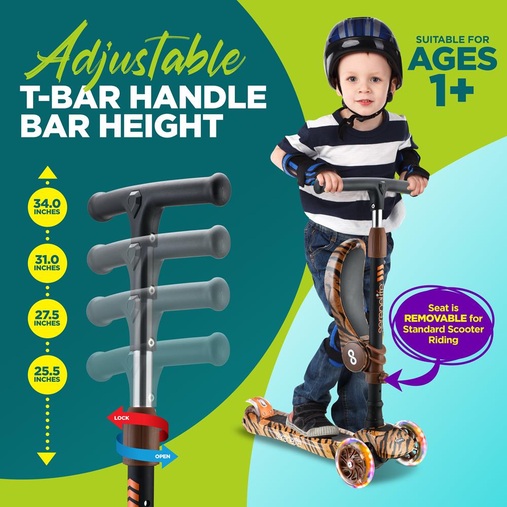 Serenelife Scooters Kinderroller Tiger 3-Rad LED mit Sitz