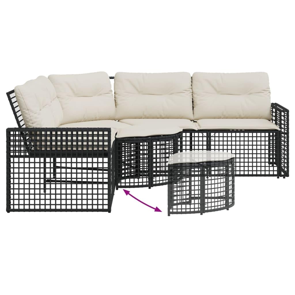 vidaXL Heim & Garten Gartensofa L-Form Schwarz-Creme Rattan mit Hocker