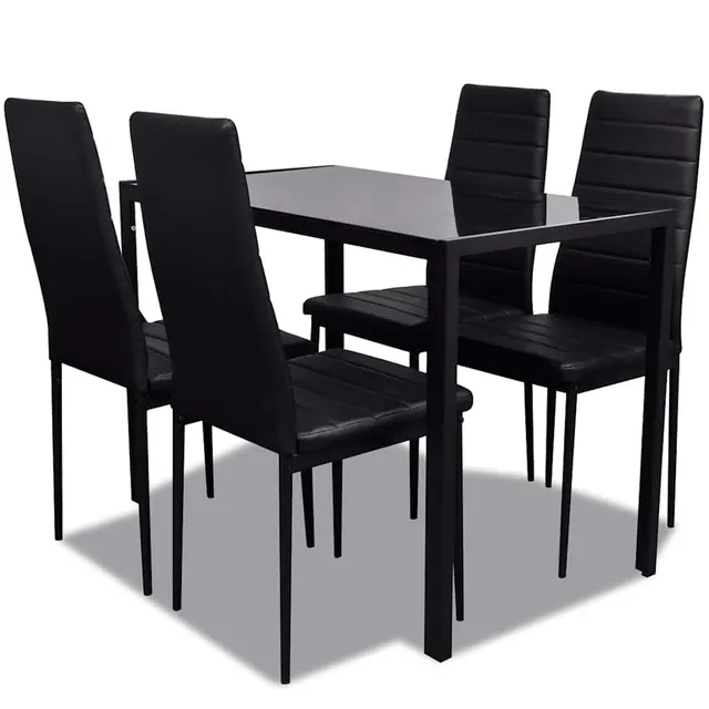 vidaXL Heim & Garten Essgruppe 5-tlg Schwarz Glas Kunstleder