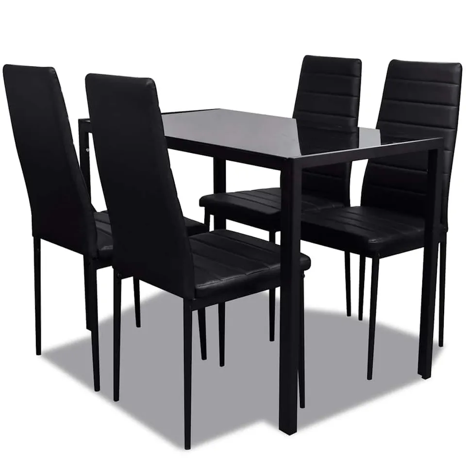 vidaXL Heim & Garten Essgruppe 5-tlg Schwarz Glas Kunstleder