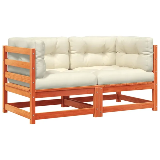 vidaXL Heim & Garten Ecksofa Holz 2 Stk Wachsbraun Kiefer mit Kissen