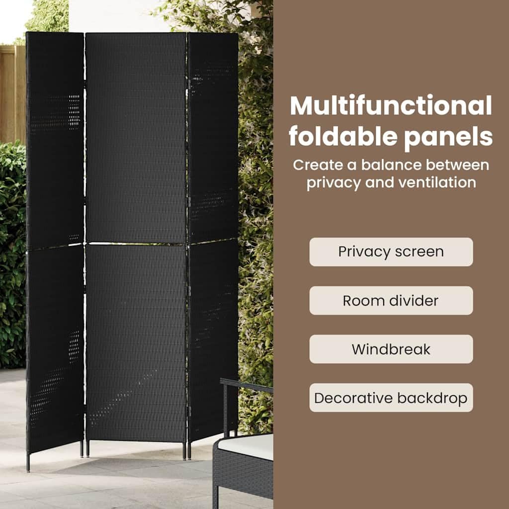 vidaXL Raumteiler 146x180 cm Schwarz Poly-Rattan Paravent