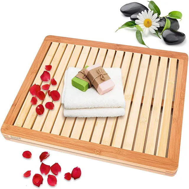 Serenelife Bathroom Badematte Bambus 45x60cm rutschfest