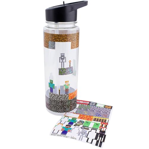 Paladone Minecraft Trinkflasche 650ml mit Sticker Set grau