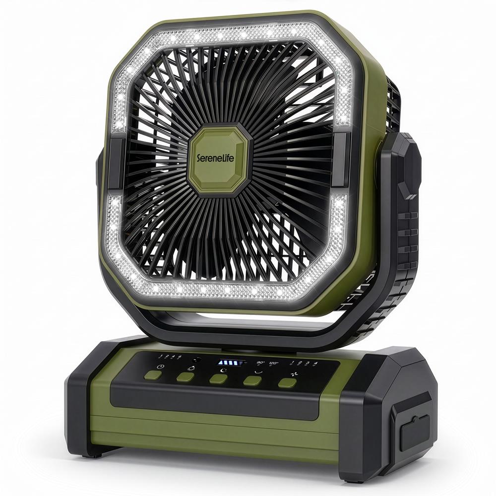 Serenelife Camping Ventilator 10000 mAh Tischventilator Grün LED
