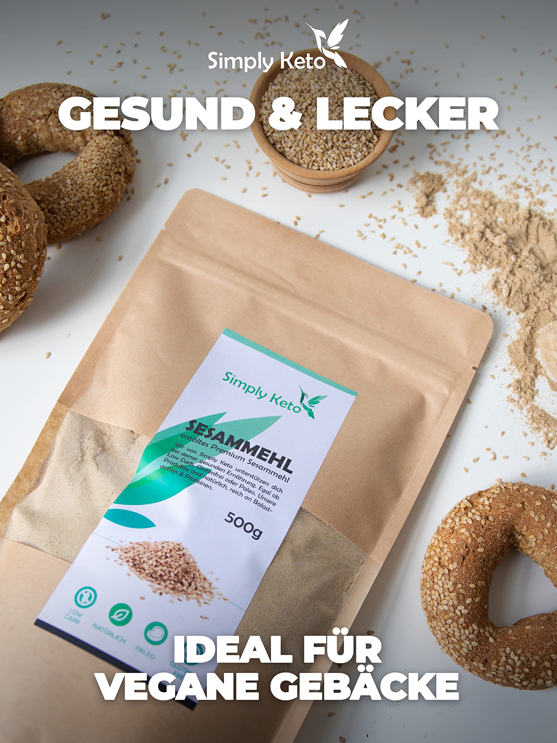 Simply Keto Sesammehl entölt 500 g Low Carb proteinreich