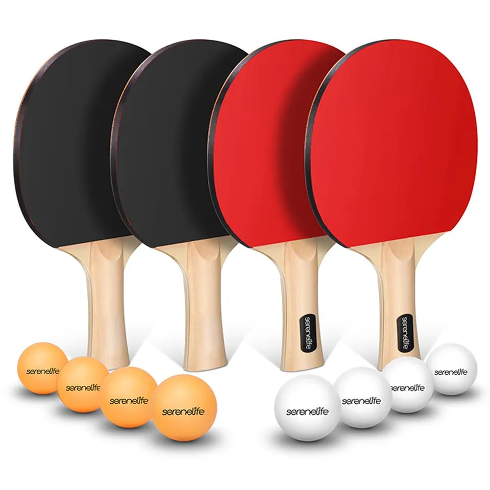 Serenelife Tischtennis Set 4 Schläger 8 Bälle Hülle Holz