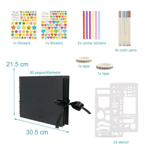 Intirilife Fotoalbum Selbst Gestalten Schwarz 80 Seiten DIY