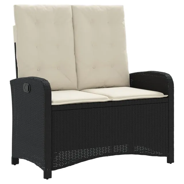 vidaXL Gartenbank Verstellbar 105x59x93 cm Schwarz Rattan Kissen