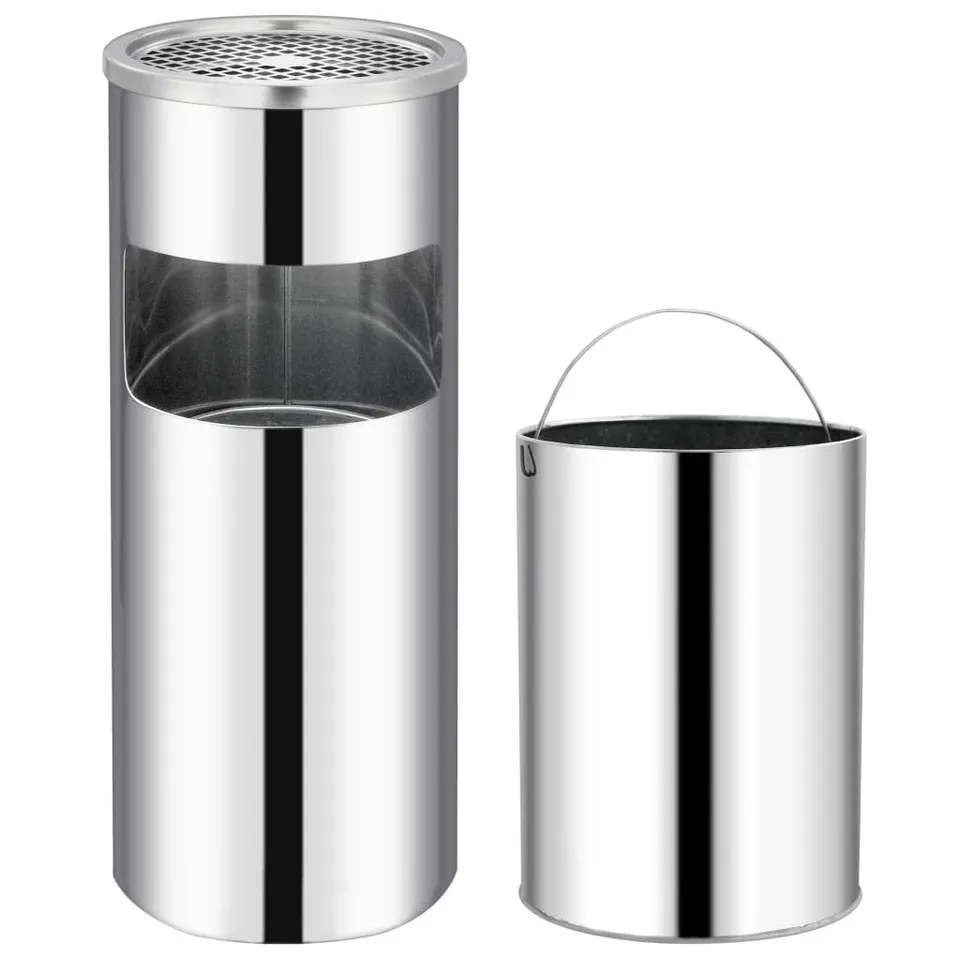 vidaXL Mülleimer Aschenbecher 30L Edelstahl Silber