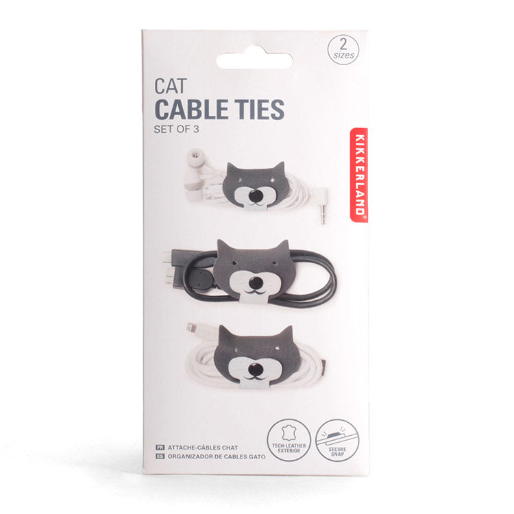 Kikkerland Cat Kabelbinder 3er Set Kunstleder Schwarz