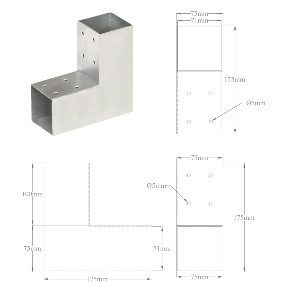 vidaXL Pfostenverbinder L-Form 71x71 mm verzinkt Metall