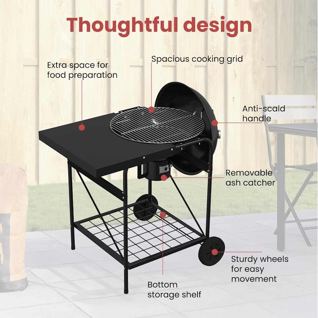 vidaXL Outdoor Grill Schwarz 91x71x107 cm Metall Rollen