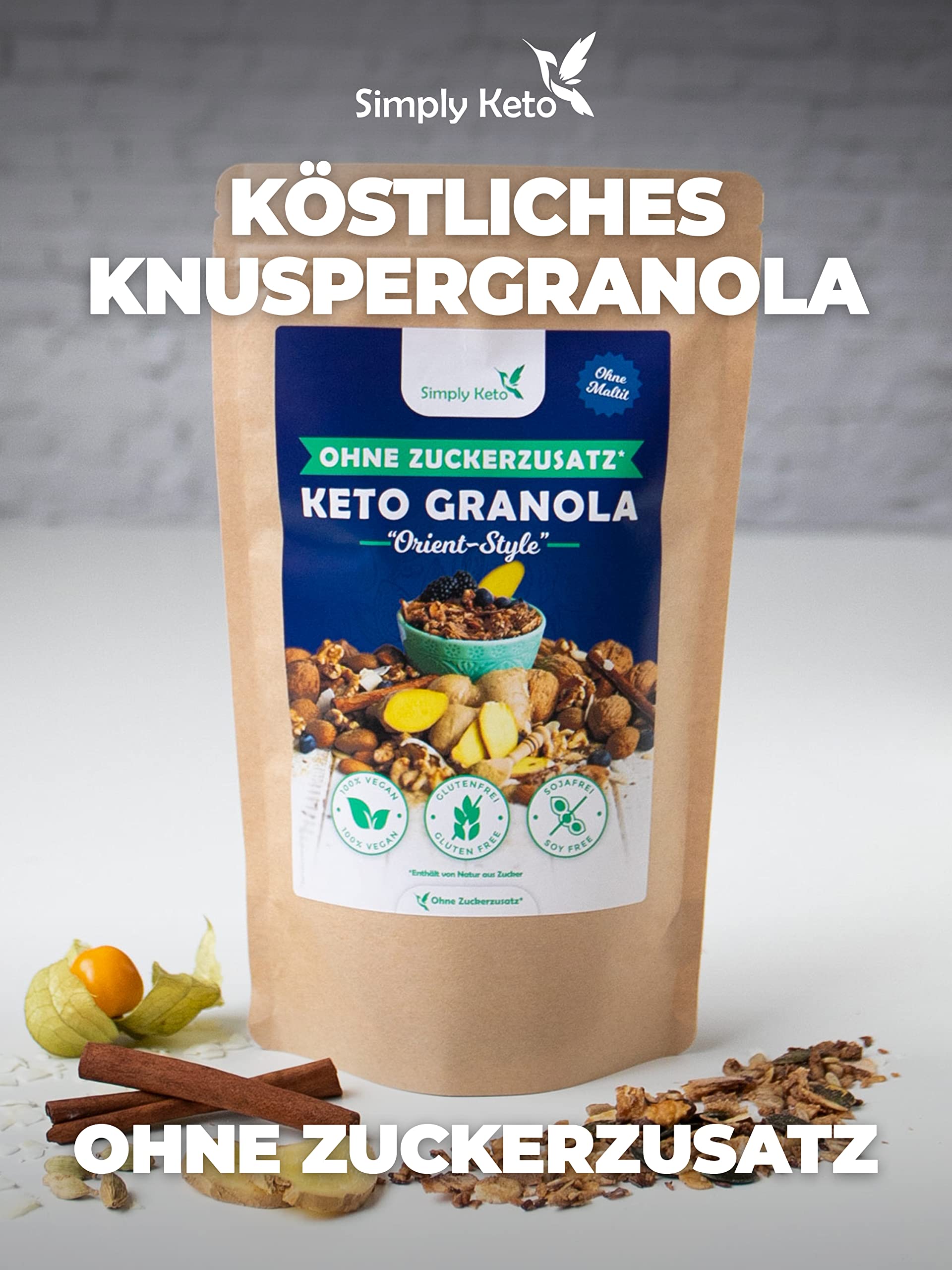 Simply Keto Knusper Granola Orient Sonne 500g ohne Zucker