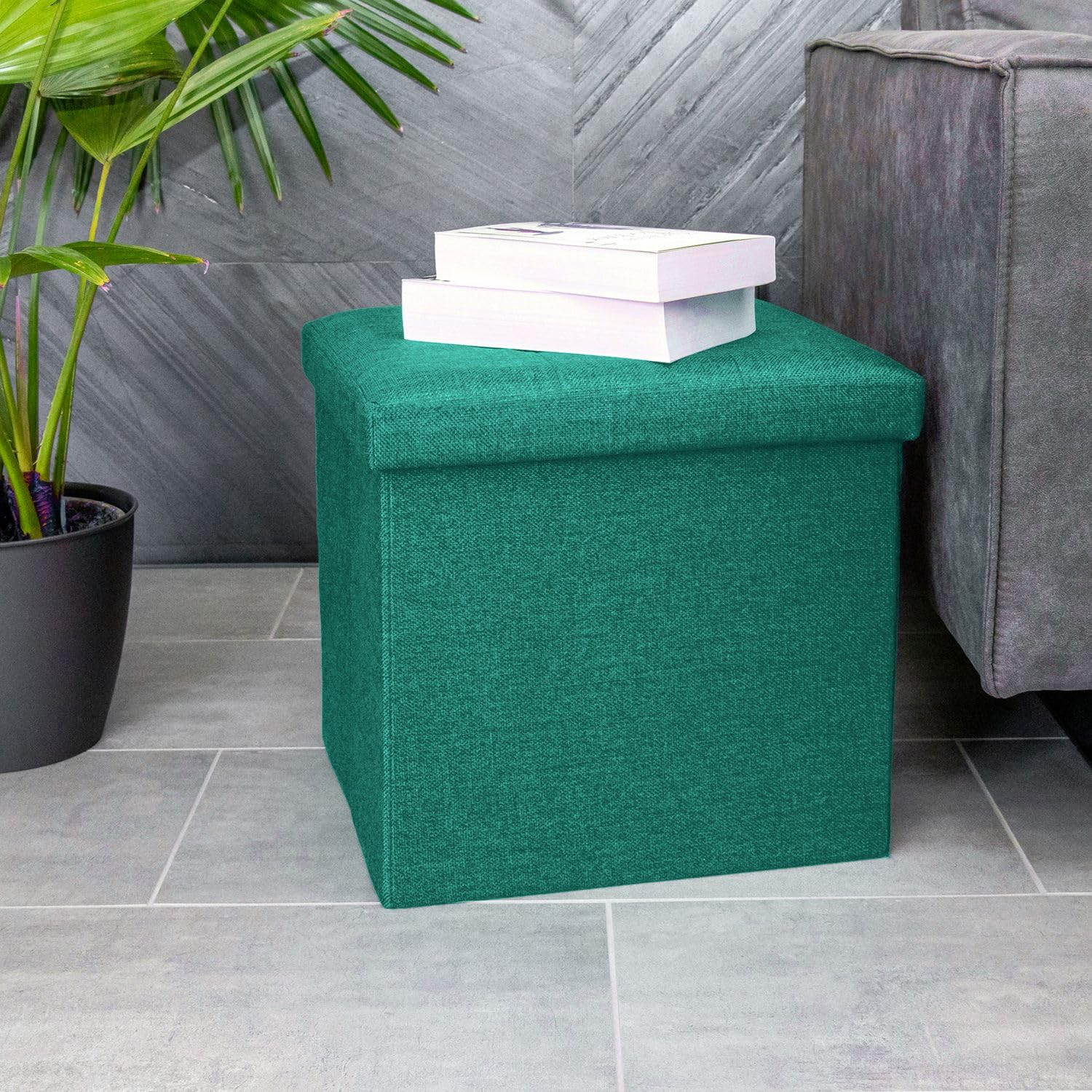 Intirilife Sitzhocker Sitzwürfel 38x38x38 cm Dunkel Türkis Stoff
