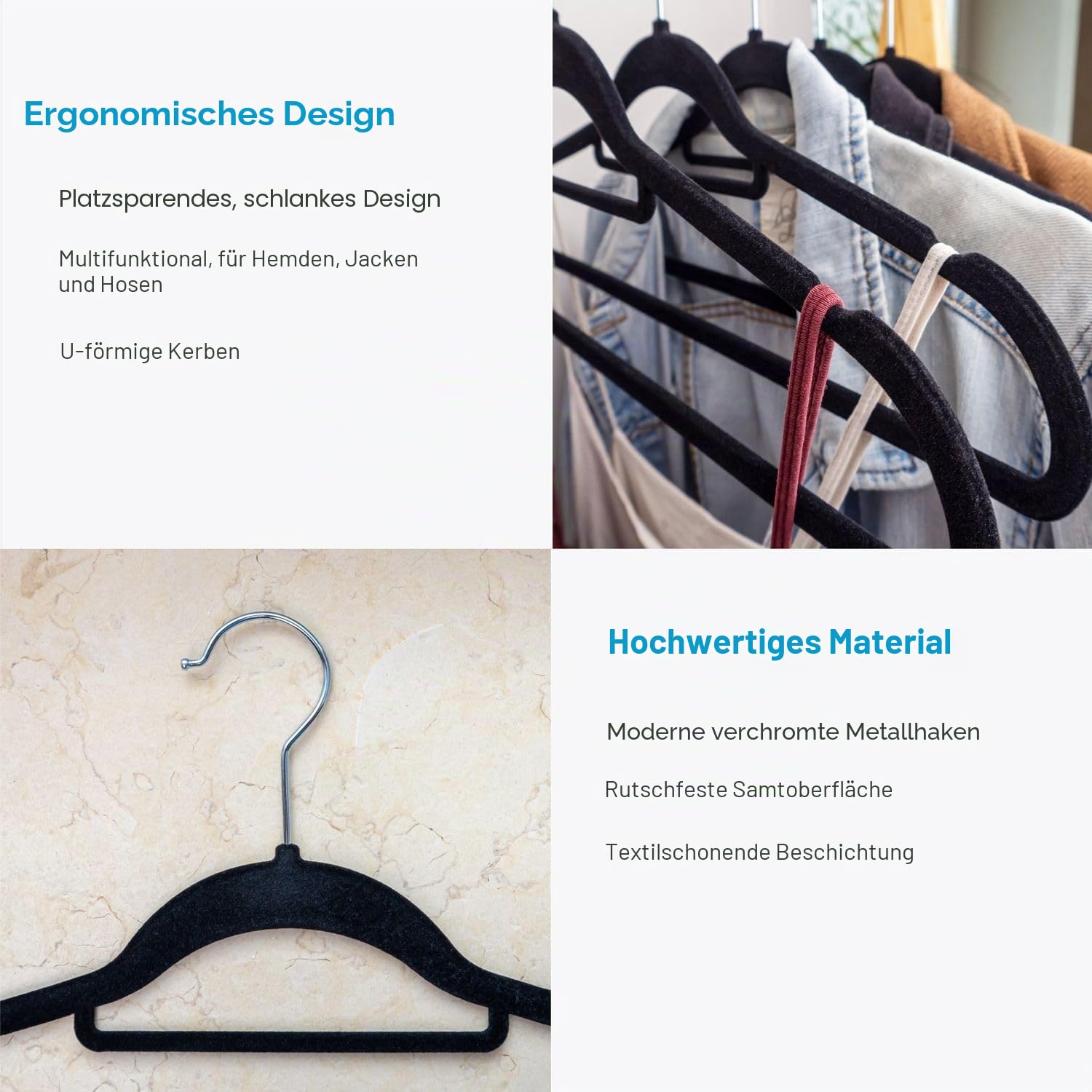 Intirilife Kleiderbügel Samt Schwarz 20 Stück 43,5 cm Antirutsch