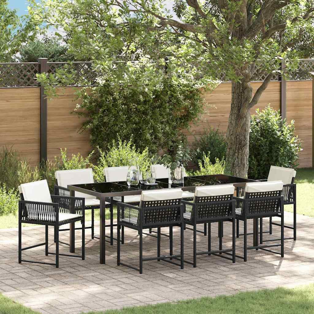 vidaXL Garten Essgruppe Schwarz Poly-Rattan Glas