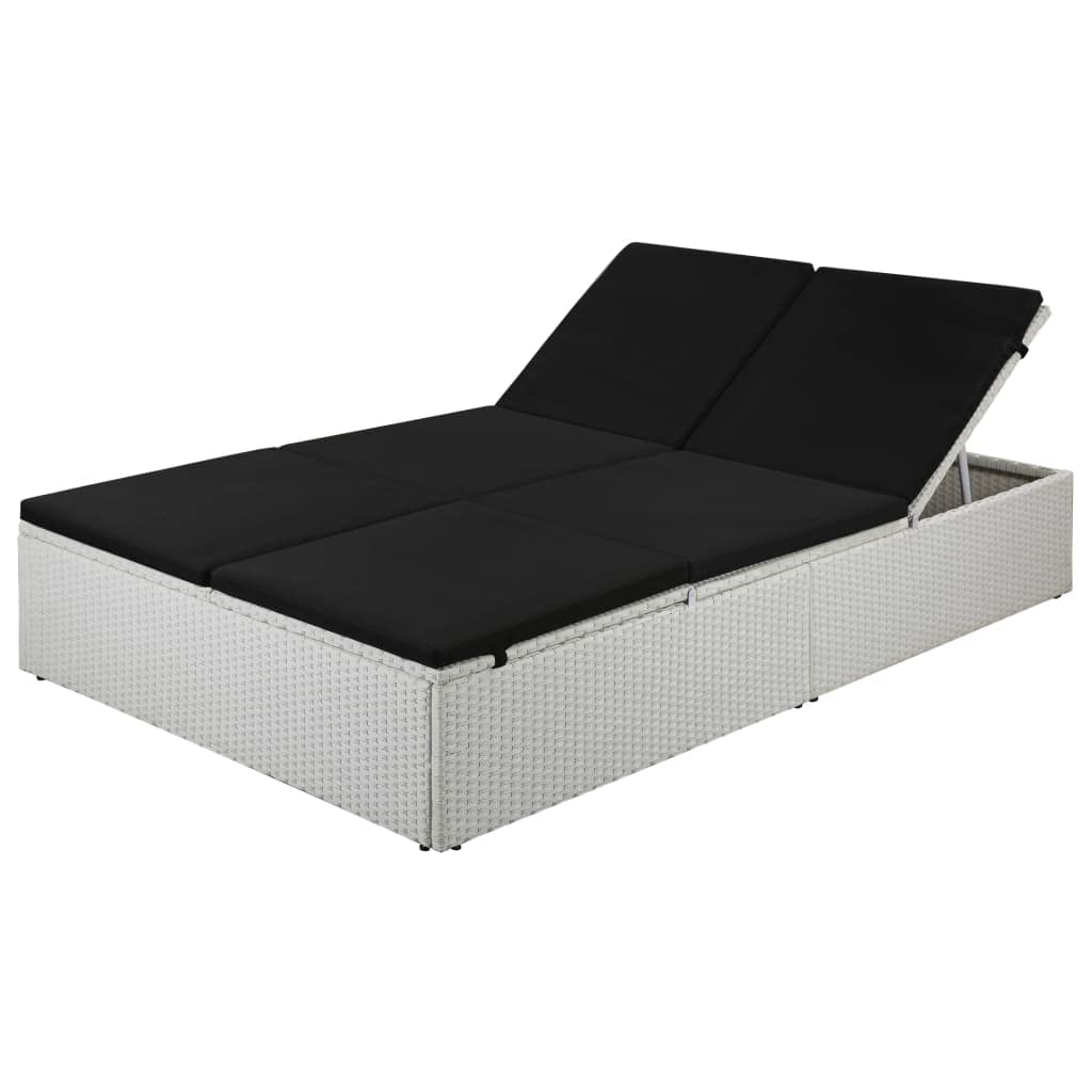 vidaXL Sonnenliege Poly Rattan schwarz mit Auflage Doppelliege