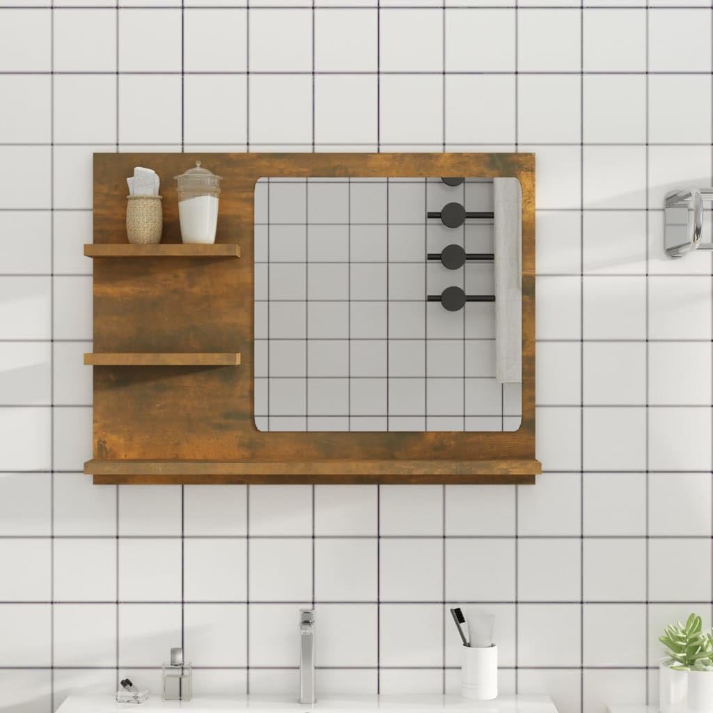 vidaXL Badspiegel Räuchereiche 60x10,5x45 Wandschrank Ablage