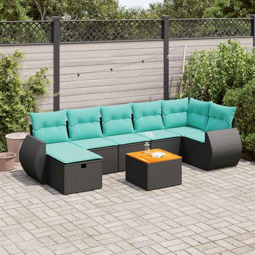 vidaXL Heim & Garten 8-tlg Garten-Sofagarnitur Schwarz Poly Rattan