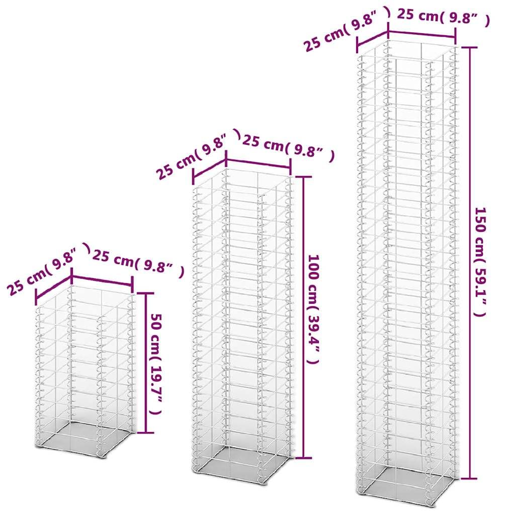 vidaXL Gabionen-Set 3-tlg Verzinkter Draht Steinkorb