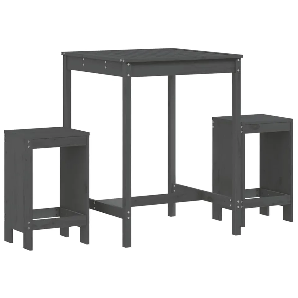 vidaXL 3-TLG. Gartenbar-Set Grau Barset Graue Kiefer Massivholz