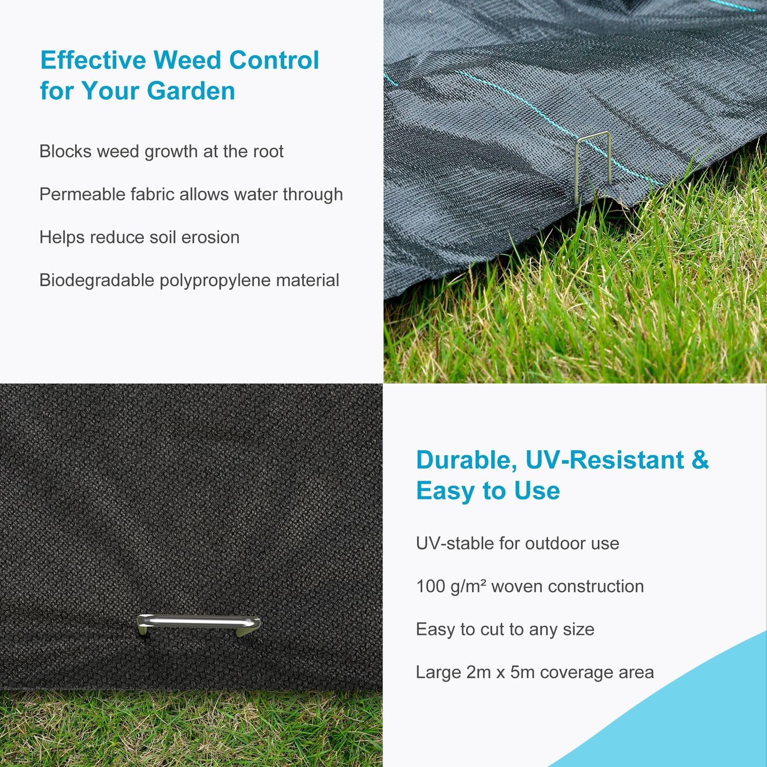 Intirilife Anti-Unkrautmatte 2x5 m Gewebe 100 g/m²