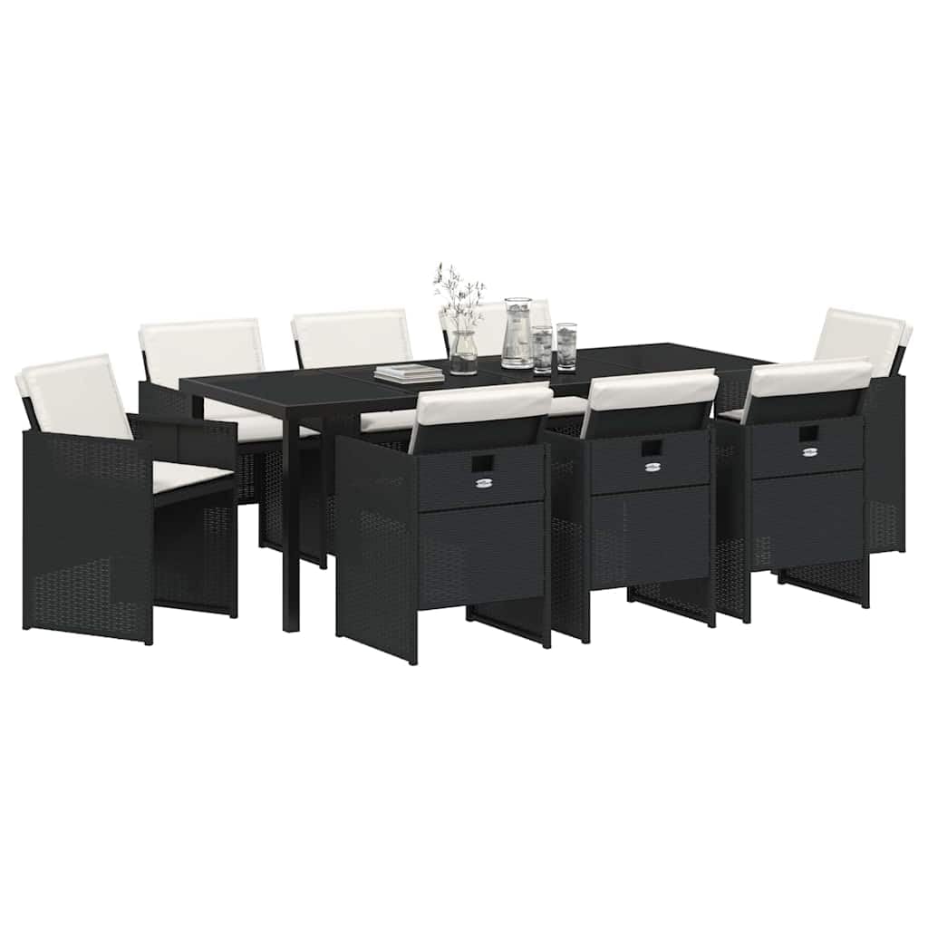 vidaXL Heim & Garten Essgruppe 9-tlg Schwarz Poly-Rattan 200cm