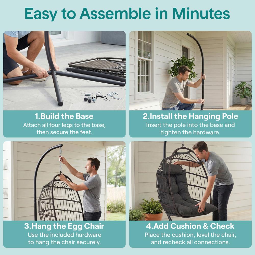 Serenelife Furniture Hängesessel Rattan grau faltbar 350 lbs