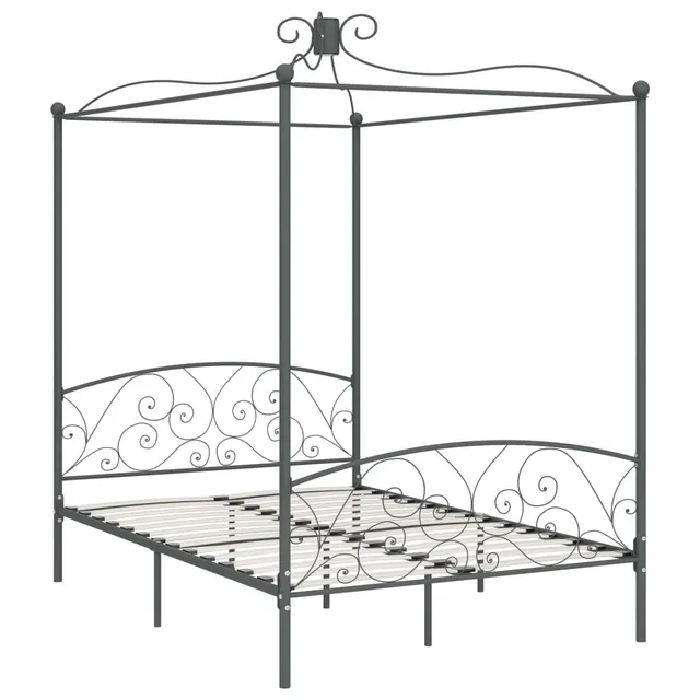 vidaXL Möbel Himmelbett 140x200 cm Metall Grau Lattenrost