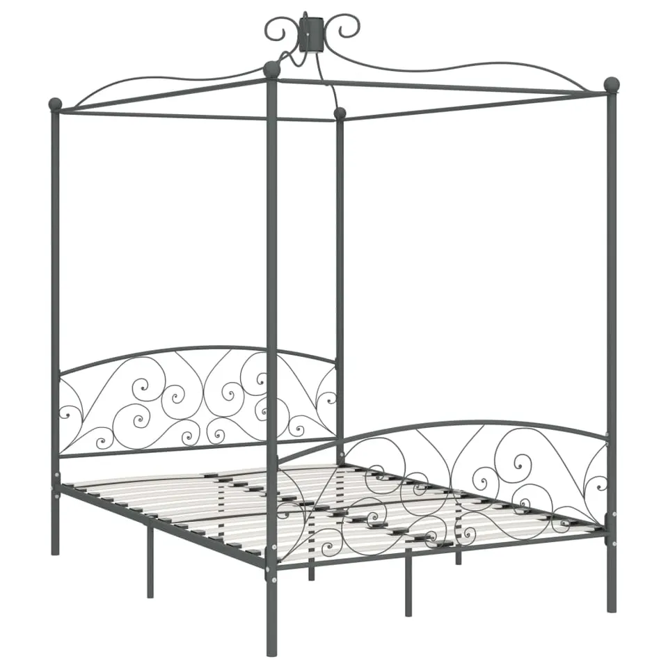 vidaXL Möbel Himmelbett 140x200 cm Metall Grau Lattenrost