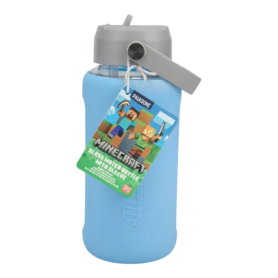 Paladone Minecraft Glas Trinkflasche 800ml Axolotl Silikon