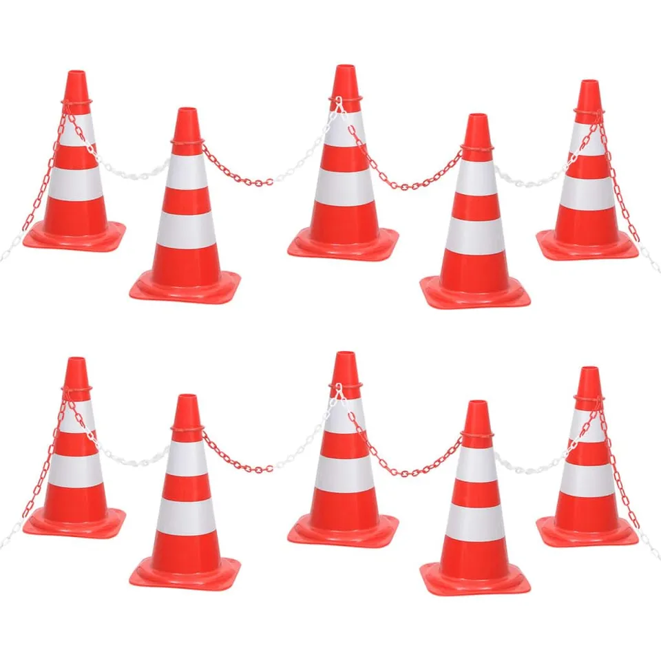 vidaXL Leitkegel Set Pylonen rot-weiß mit 10 m Kette