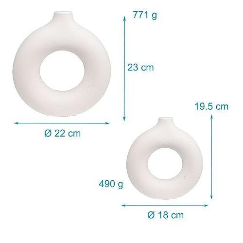 Intirilife Vasen Set 2-teilig Weiß Keramik rund Donut 23 cm