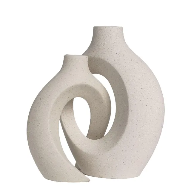 Intirilife Vase Weiß Matt Keramik Donut 2er Set Boho