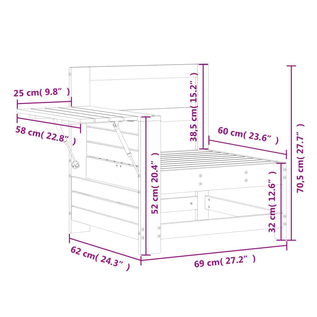 vidaXL Heim & Garten Gartensofa Kiefer Mittelsofa mit Tisch